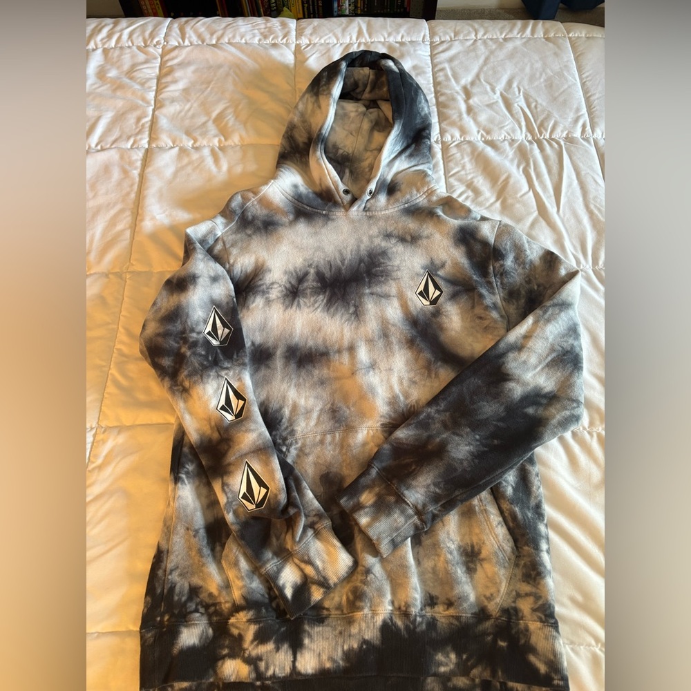 Volcom Tie-Dye Pullover Hoodie - Black and White